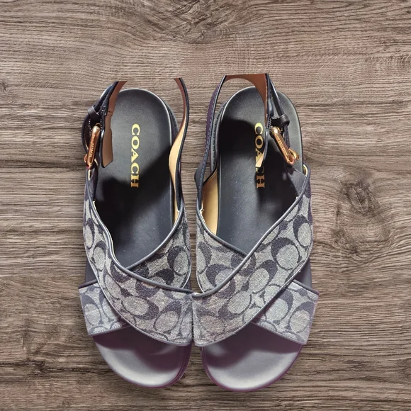 NWOT Coach Fraser Chambray Signature Jacquard Sandal Navy Size 10 - Picture 5 of 8